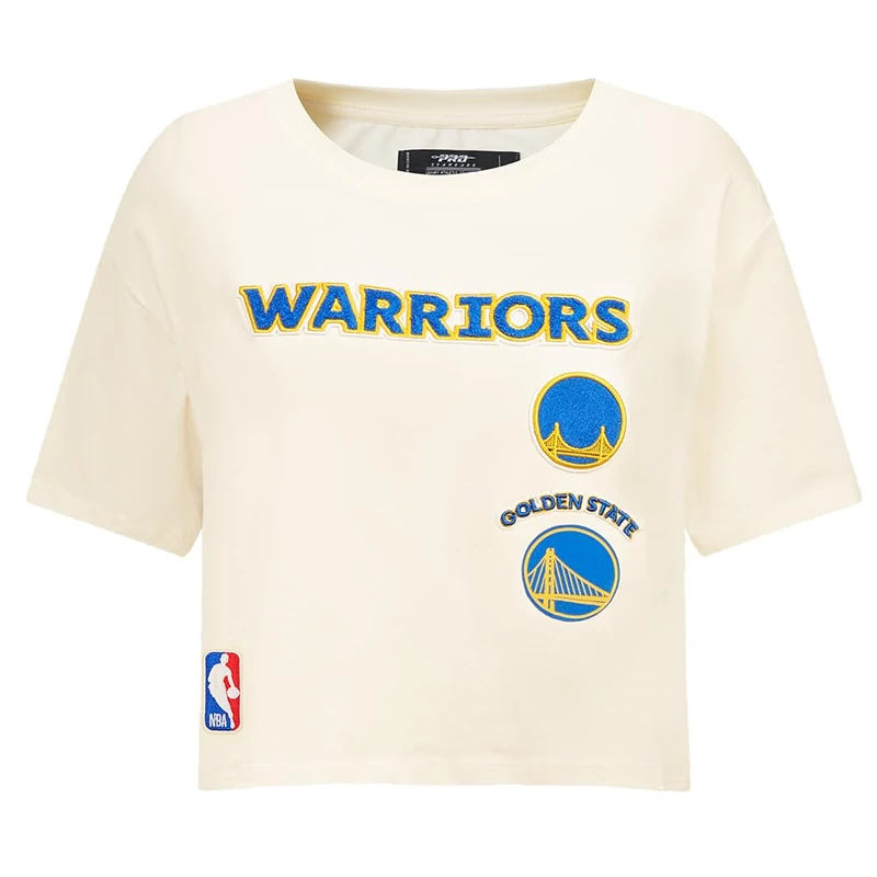 Pro Standard Womens NBA Golden State Warriors Classic Chenille Short Sleeve Boxy Tee Royal Blue XS
