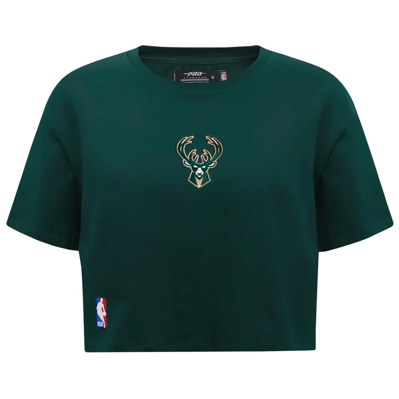 Pro Standard Womens NBA Milwaukee Bucks Retro Classics Short Sleeve Boxy Tee Black XL