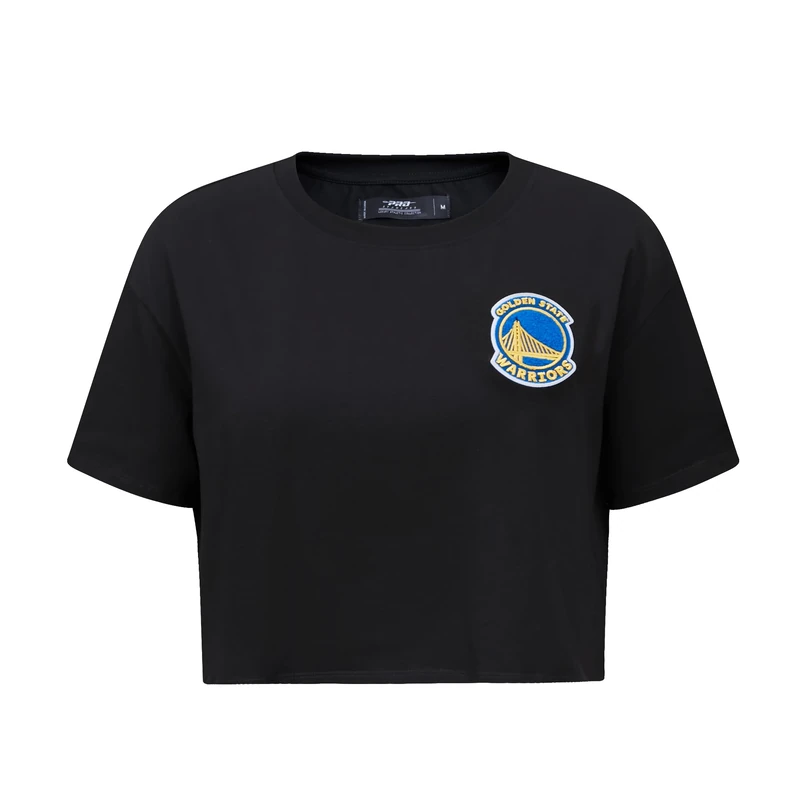 Pro Standard Womens NBA Golden State Warriors Classic Chenille Short Sleeve Boxy Tee Black M - Image 1