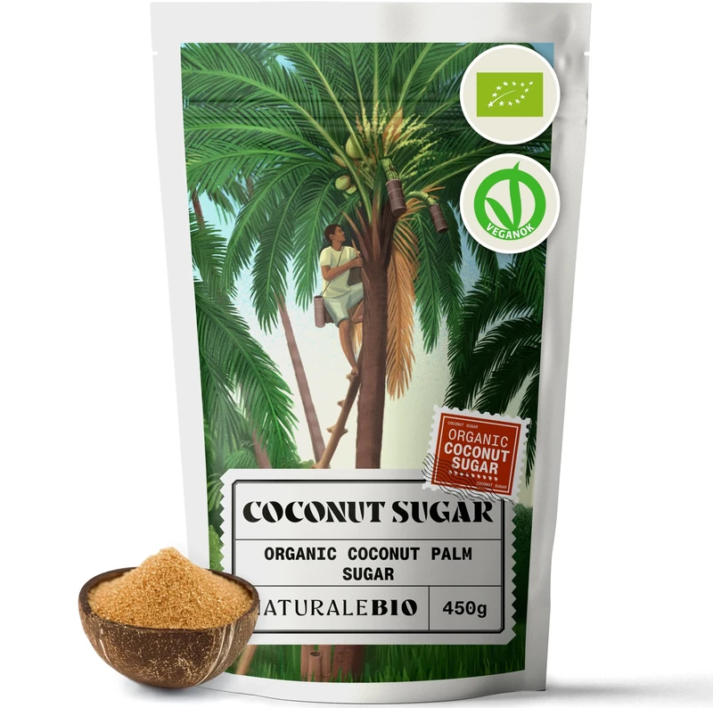 NaturaleBio Coconut Sugar Organic 450g. Natural, Chemical-free, Unrefined Sweetener. Low Glycemic Index. Nutritious Brown Sugar Alternative from the Coconut Palm. Source of Inulin, Aids Digestion