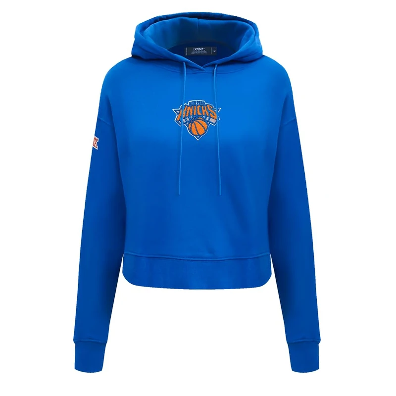 Pro Standard Womens NBA New York Knicks Classic Chenille Cropped Pullover Hoodie Royal Blue XL