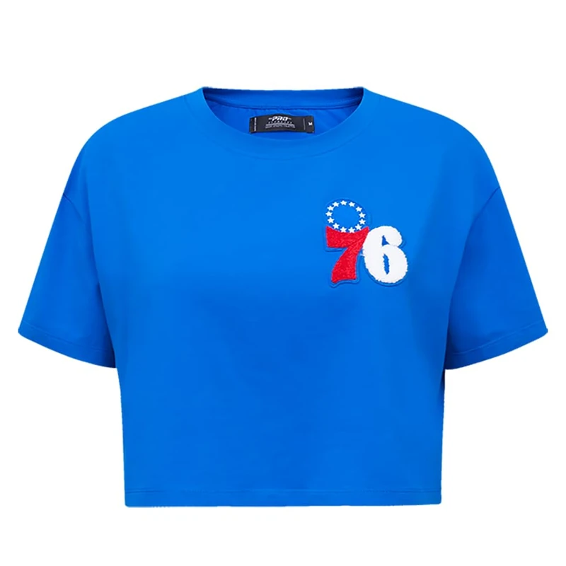 Pro Standard Womens NBA Philadelphia 76ers Classic Chenille Short Sleeve Boxy Tee Royal Blue S