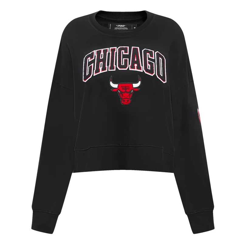 Pro Standard Womens NBA Chicago Bulls Classic Chenille Crewneck Sweatshirt Black M