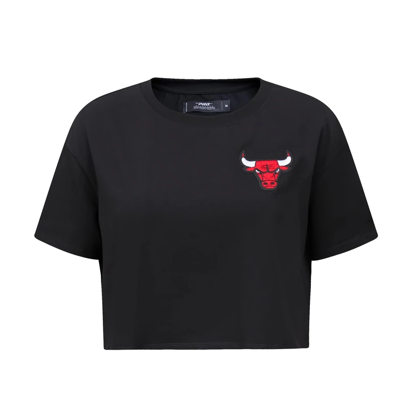 Pro Standard Womens NBA Chicago Bulls Classic Chenille Short Sleeve Boxy Tee Black XL