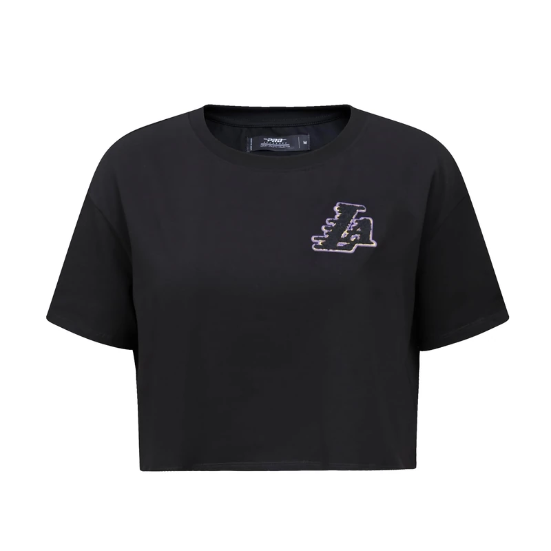 Pro Standard Womens NBA Los Angeles Lakers Classic Chenille Short Sleeve Boxy Tee Black XS - Image 1