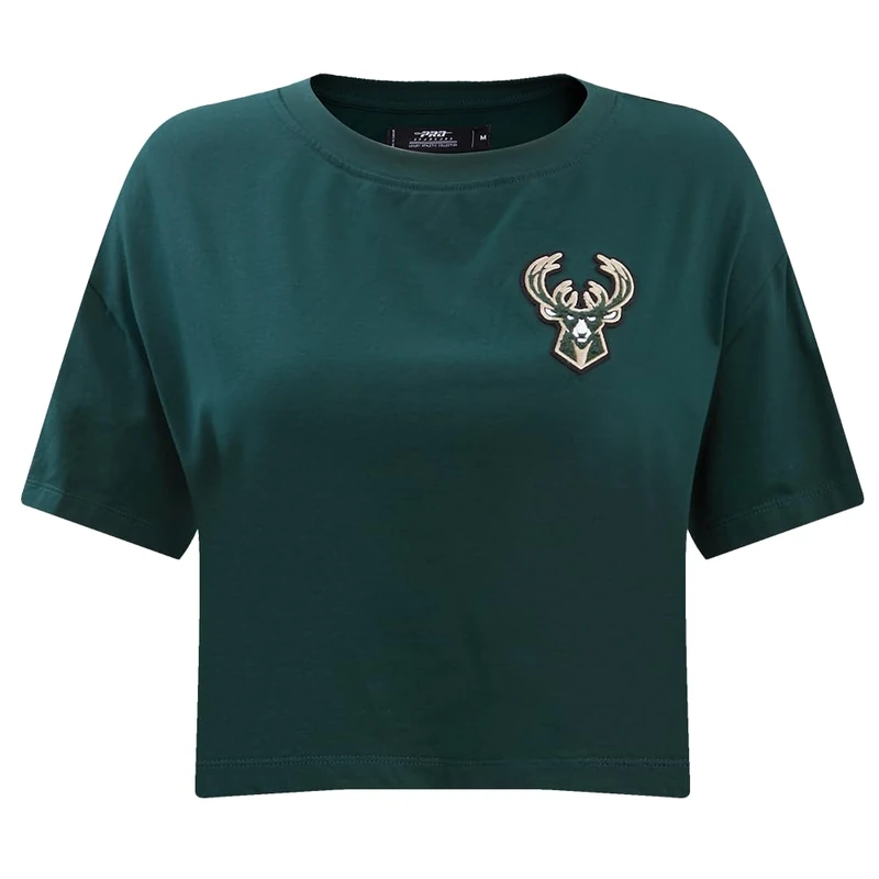 Pro Standard Womens NBA Milwaukee Bucks Classic Chenille Short Sleeve Boxy Tee Forest Green S