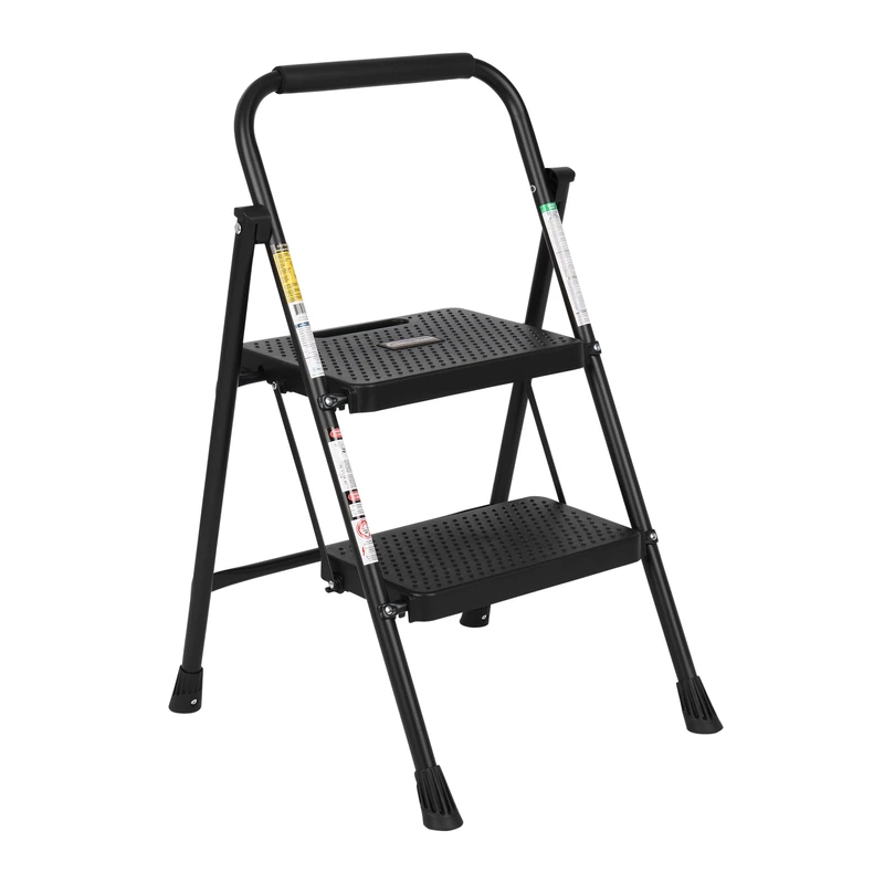 Folding Step Ladder 2 Steps, 800 lbs Capacity (800 LB), Wide Non-Slip Steps with Handle, ANSI Certified, Lightweight and Durable Steel Step Ladder, Ideal for Kitchen, Home, Office & Garage