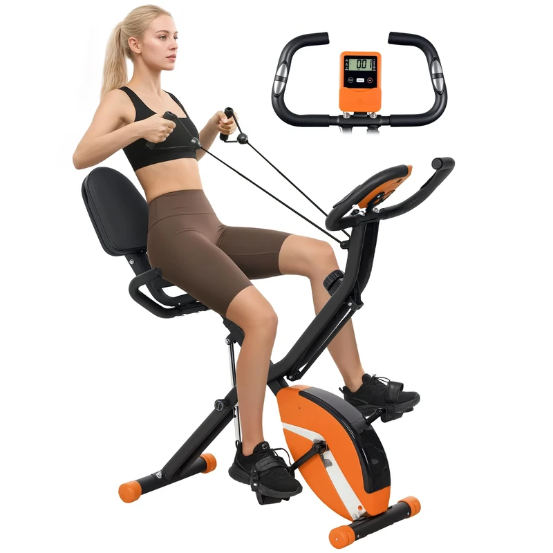 SPORTNOW 5-In-1 Foldable Exercise Bike for Home with 8-Level Magnetic Resistance, Upright/Recumbent Folding Stationary Bike with Resistance Bands, Heart Rate Sensor, Adjustable Seat, Orange - Image 1