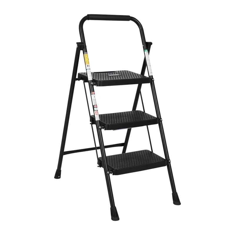 SIMPLI-Magic 800 LBS 3 Tread Folding Step Ladder - Wide Steps & Non Slip Handle - ANSI Certified Lightweight & Durable Steel Step Stool for Kitchen, Home, Office and