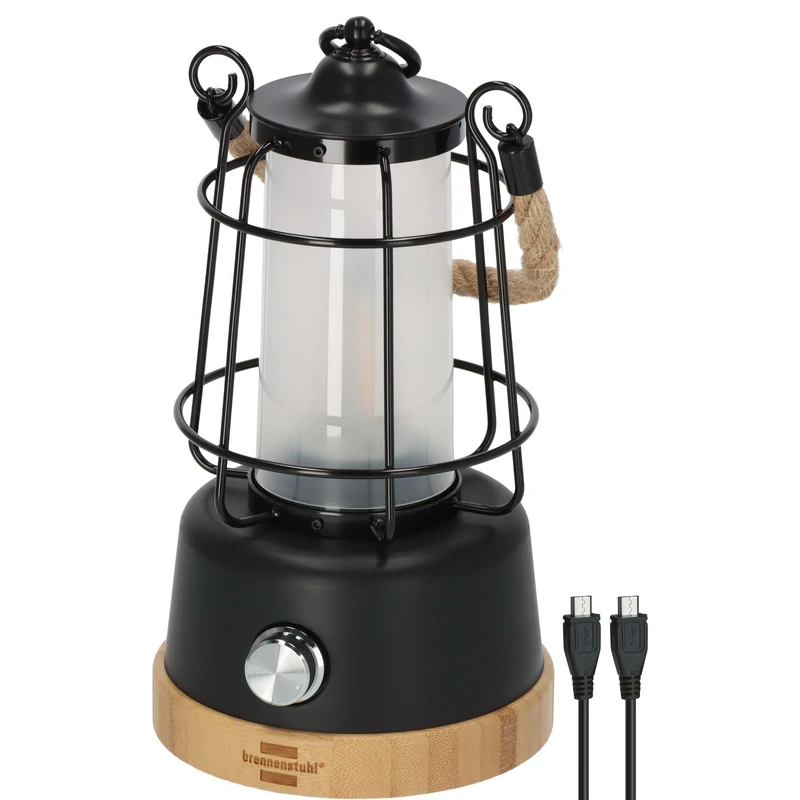 Brennenstuhl LED Rechargeable Camping Lantern Cal 1 AC (350lm, IP44, up to 75h Light Duration, infinitely dimmable, Rechargeable USB C Outdoor Light with Hemp Rope and Bamboo Base) - Image 1