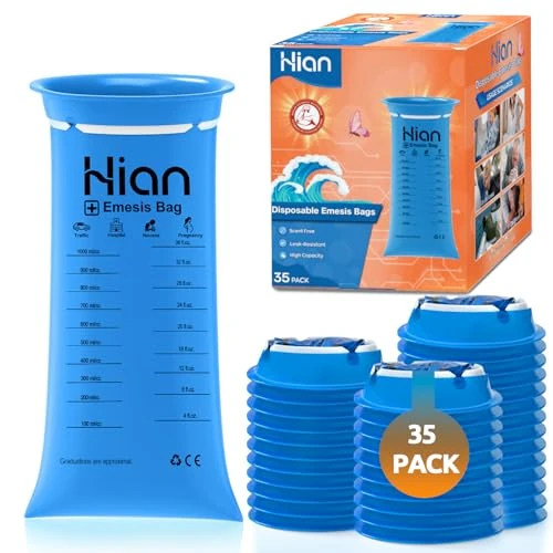 Hion Sick Bags 35 Pack - High Density Vomit Bags, Leak-Resistant & Portable - Ideal for Motion Sickness, Car & Air Travel - Perfect for Pregnant Women, Taxi Drivers - Emesis Bags