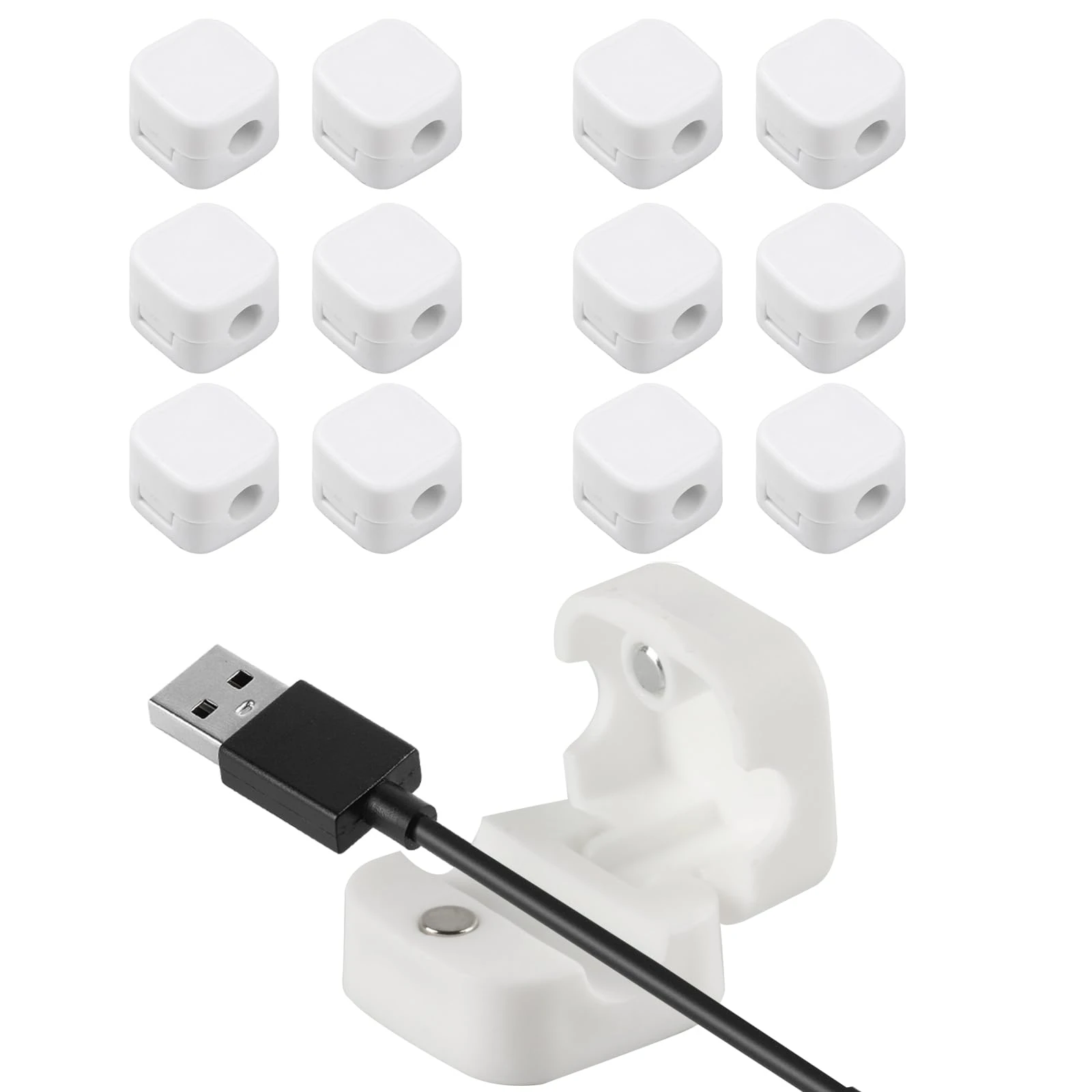 12 Pcs Magnetic Cable Clips, Holders, Desk Organisers, Self Adhesive Wire Management Tidy Clips for Phone Charging Cord Organizer Holder (White)