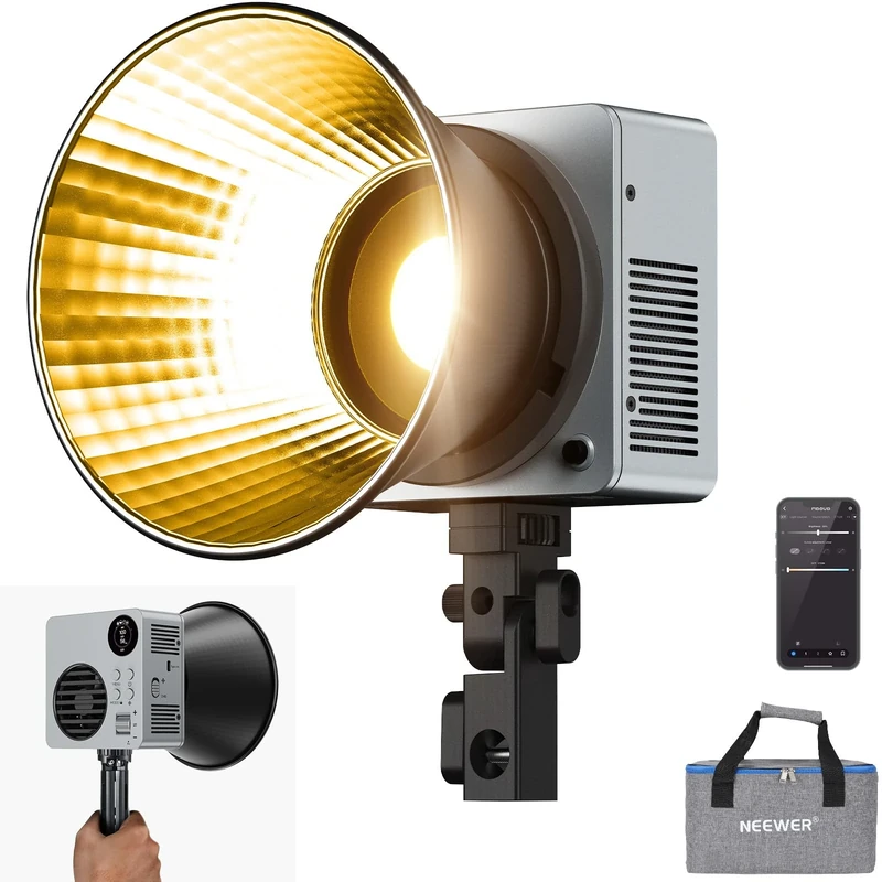NEEWER 80W LED Video Light with 72Wh Battery/100W PD Fast Charging APP/2.4G Control Portable Bi Color Mini COB Studio Continuous Output Lighting 25500lx/1m 2700-6500K Dimmable CRI95+ 13 Scenes, HB80B
