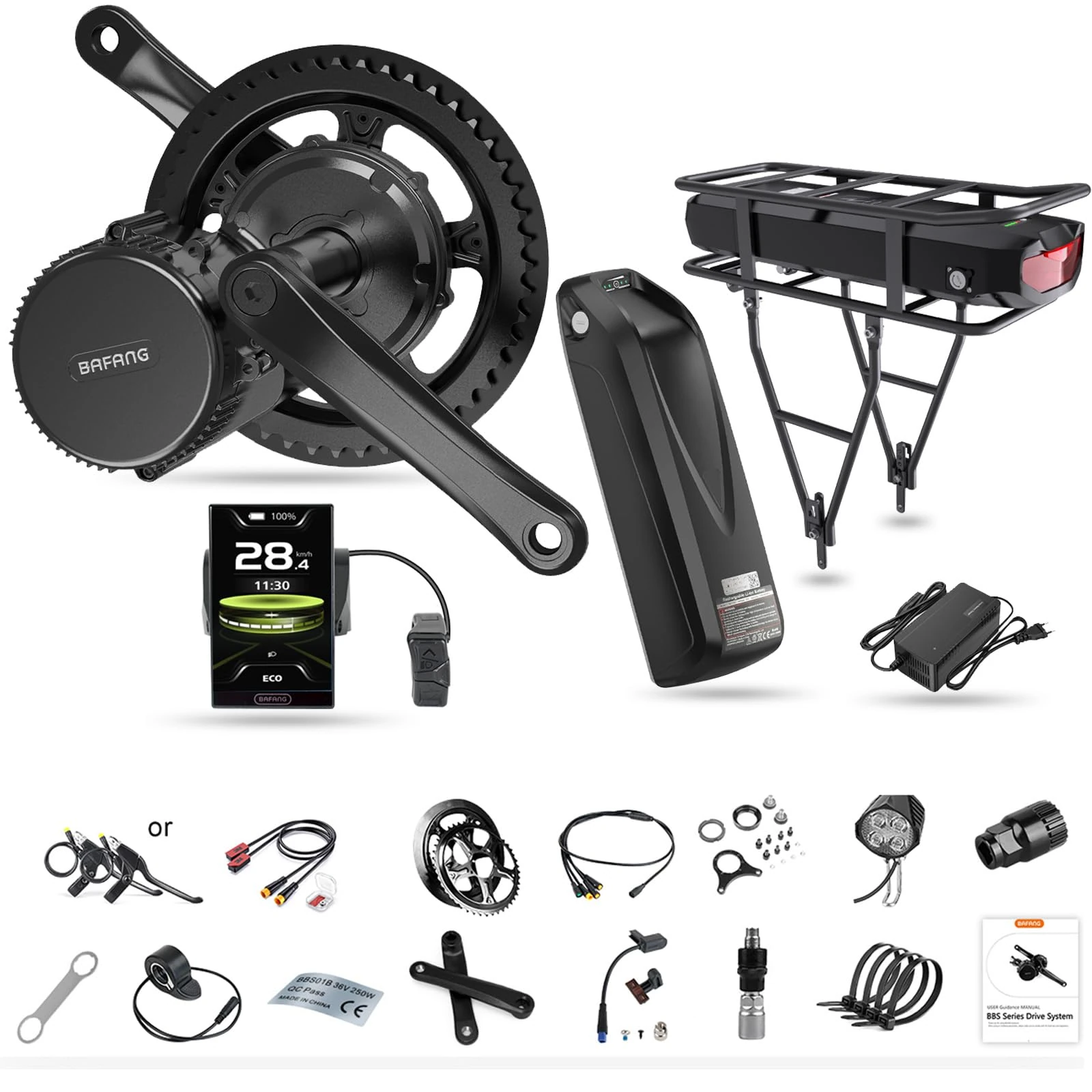 BAFANG Mid Drive Ebike Conversion Kit CAN protocol 48V 1000W 750W 250W BBS01B BBS02B HD Mid Motor Electric Bike Conversion Kit with Optional Ebike Battery and Display DIY for MTB and Road Bike