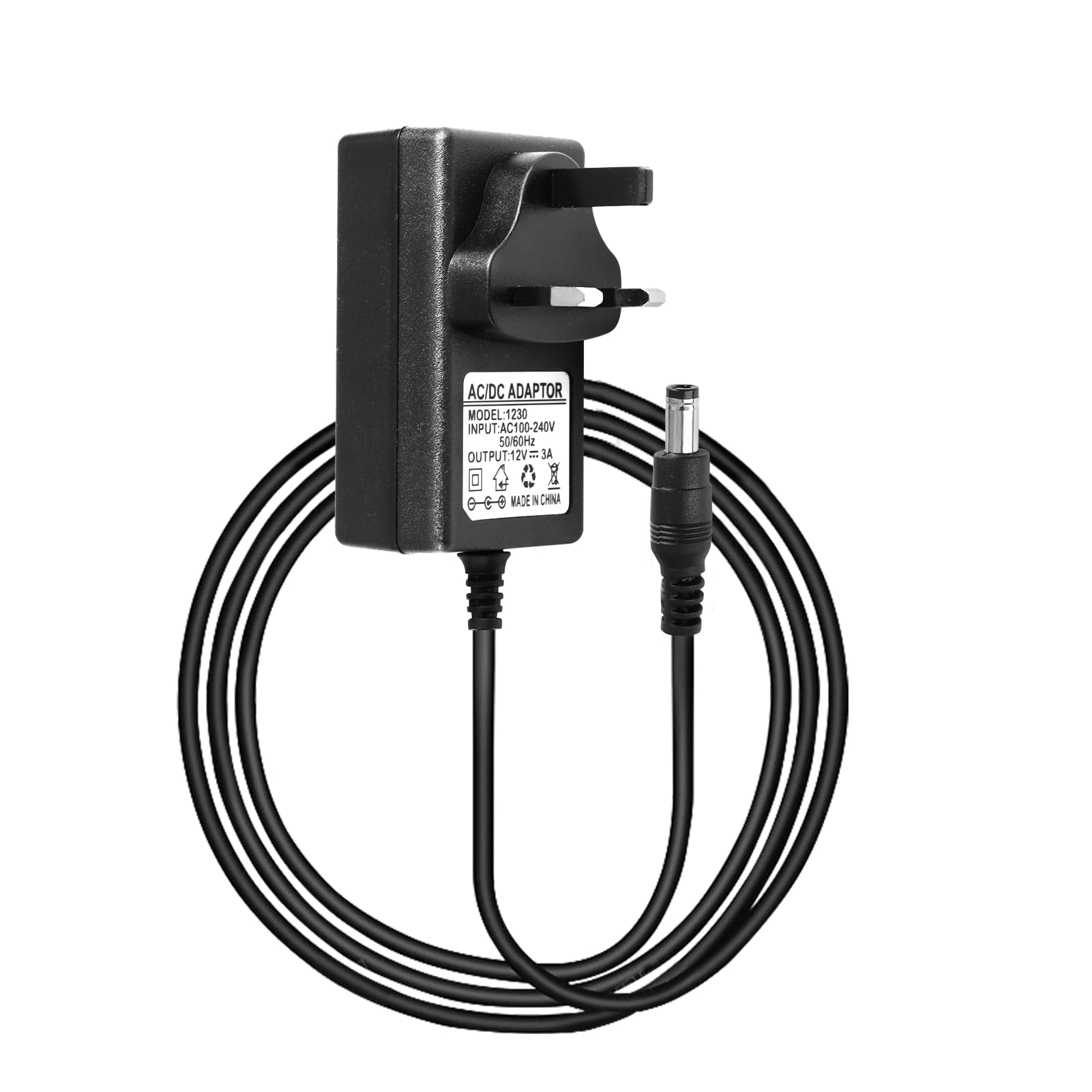 12V 3A Power Supply Adapter UK, 36W AC/DC Power Converter with 5.5x2.1mm Plug, AC 220-240V to DC 12V 3A Charger, 12v 3a Power Adapter for LED Strip Lights CCTV Cameras LCD Monitors Routers Audio/Video