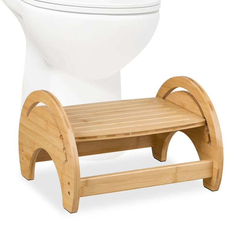 Relaxdays Toilet Stool, Adjustable Bathroom Step for Adults, Bamboo, 23x36x32 cm, Healthy Squatting Position, Natural, Rubber