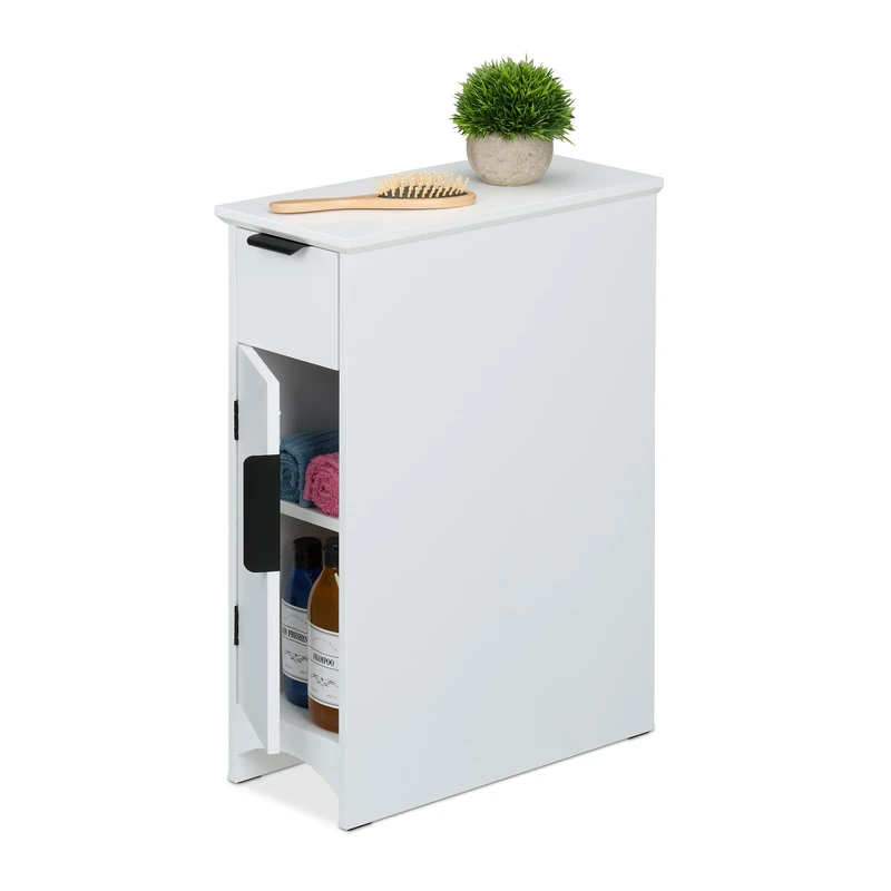 Relaxdays Bathroom Cabinet with Storage Drawers, Kitchen & Utility Room Organisation, Slim Narrow Cabinet, Cupboard