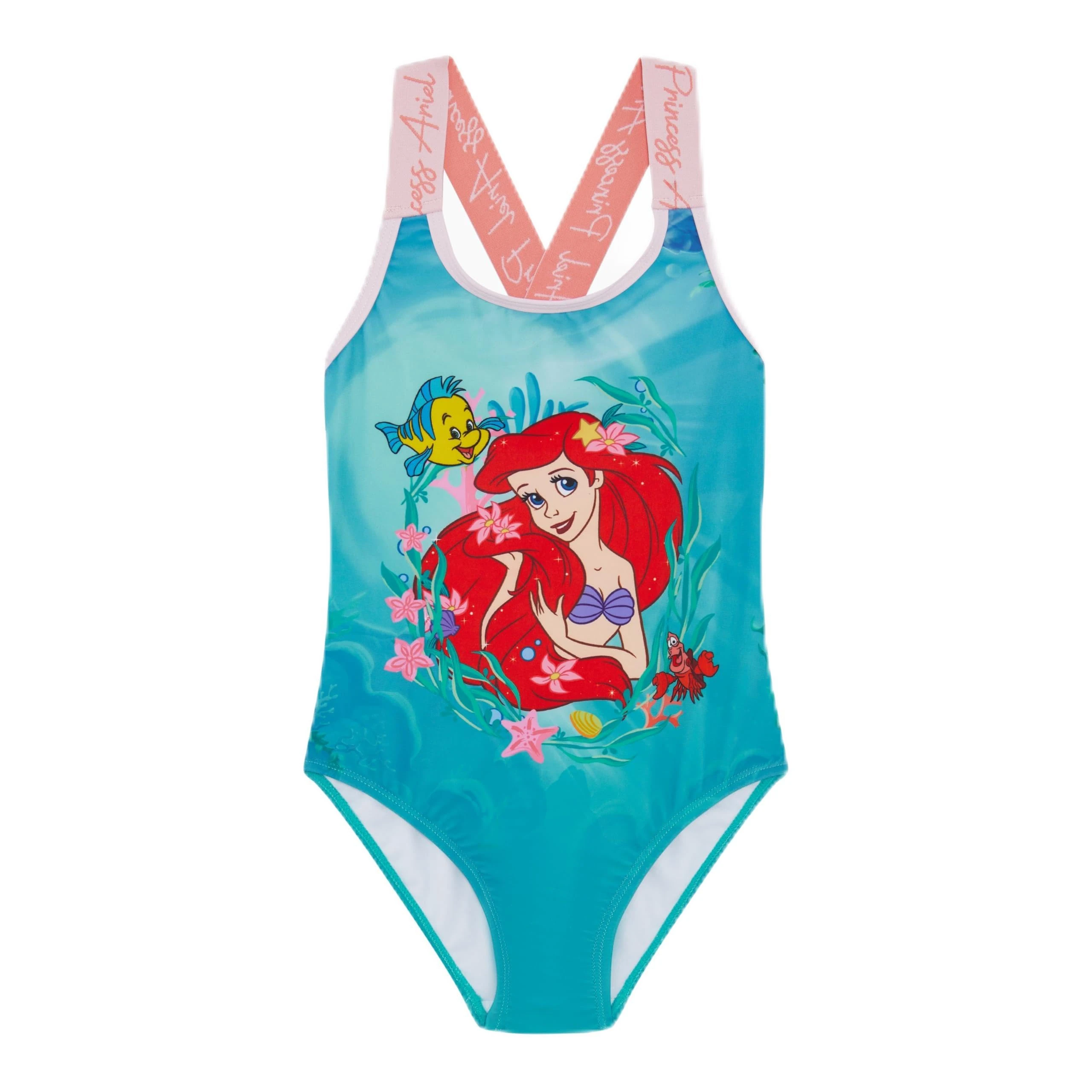 Disney The Little Mermaid Official Girl's Swimwear, One Piece Swimming Costume Featuring Ariel, Aqua, Age 6-7 Years