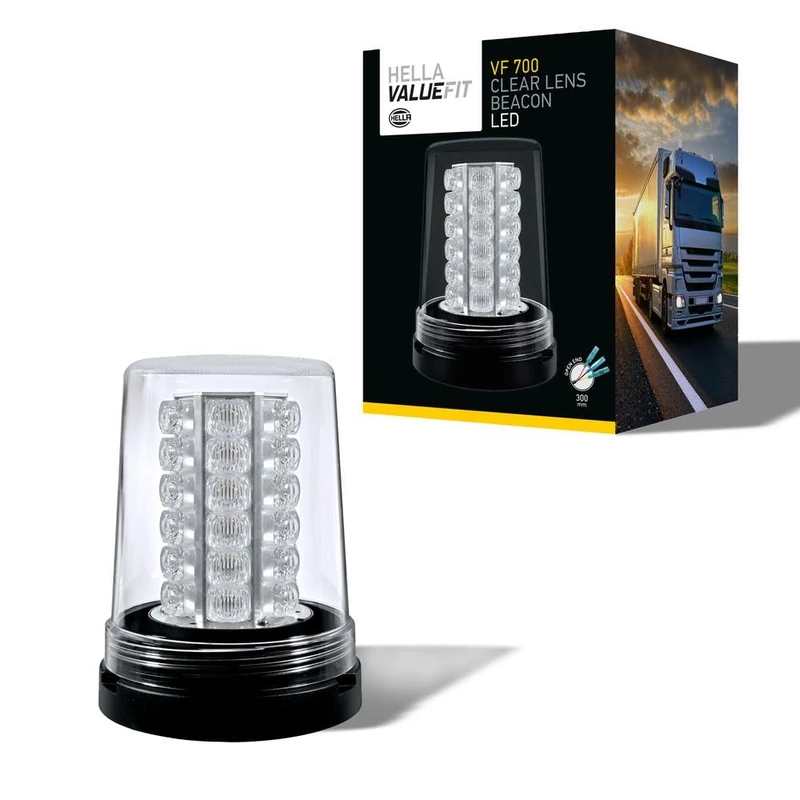 HELLA VALUEFIT 2XD 357 958-121 LED-Strobe-type Beacon VF700 LED Clear Lens - 12/24V - Bolted - Cable: 300mm - Plug: open cable ends