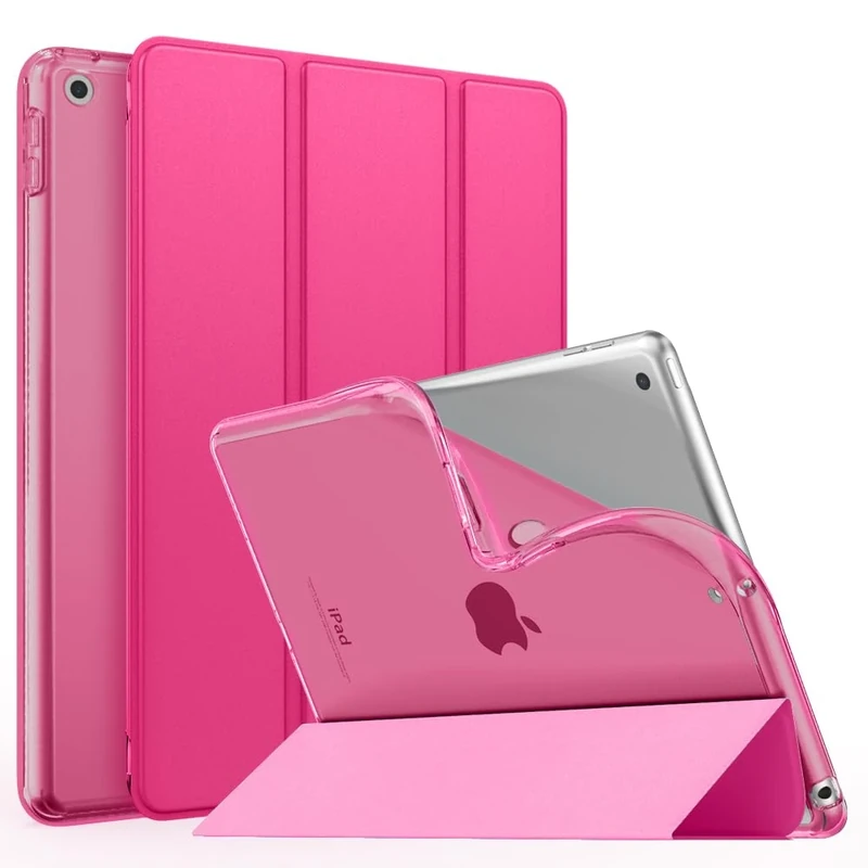 MoKo Case for iPad 9th Generation 2021/ 8th Generation 2020/ 7th Gen 2019, Soft Translucent TPU Frosted Back Cover Slim for iPad 10.2 inch Case with Stand, Auto Wake/Sleep, Bright Pink