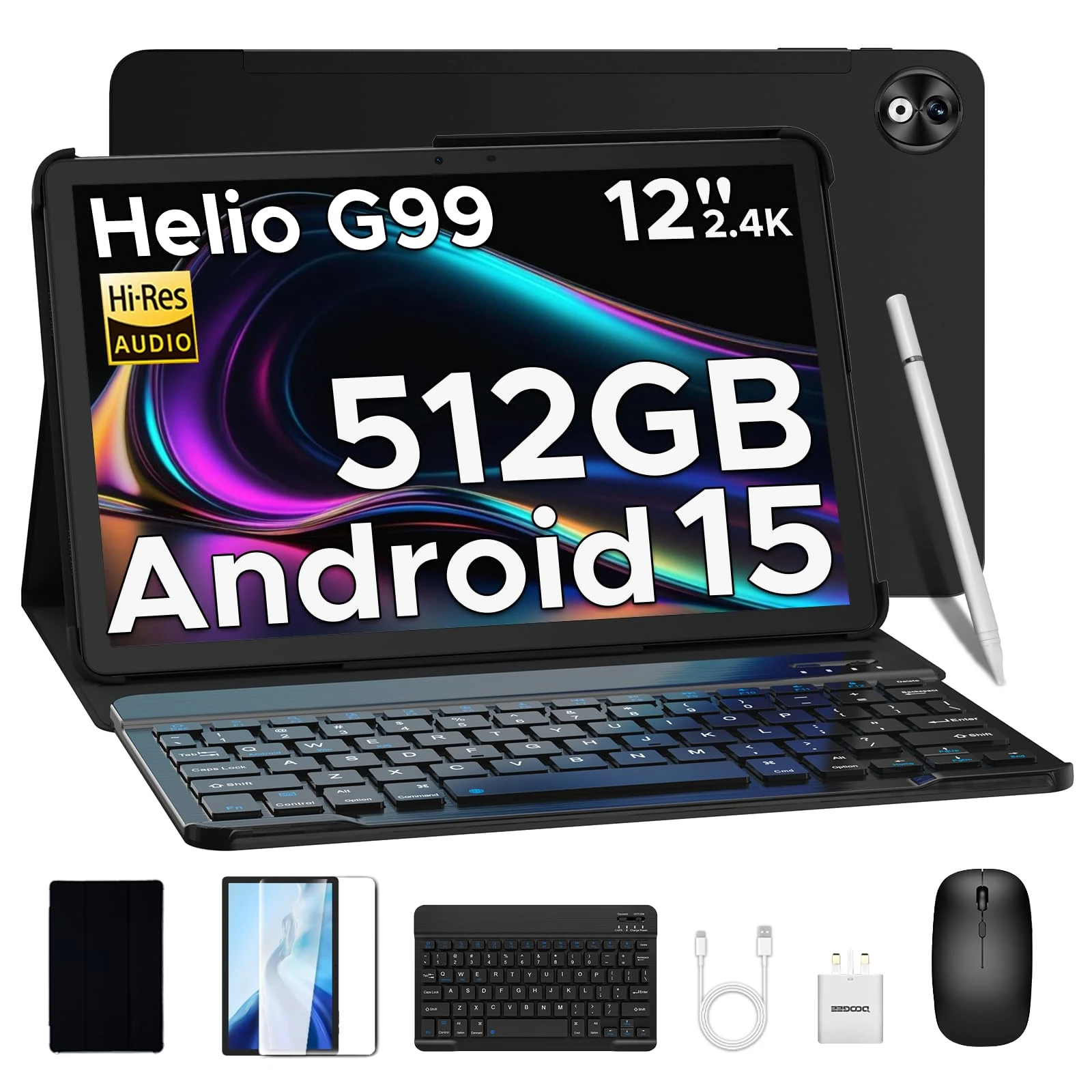 DOOGEE T40PRO 12 inch Android 15 Tablet 2025, Tablet 4G with SIM Card Slots, 2.4K Display& 10800mAh Battery, 20GB+512GB/2TB, 6nm Helio G99, Hi-Res Speaker, Tablets With Keyboard/Mouse/Case/Pen, Black