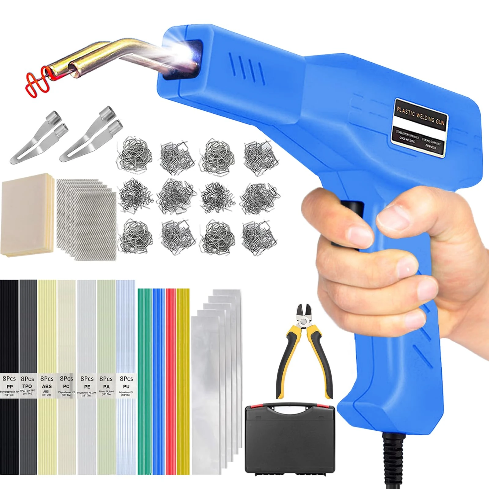 150W Plastic Welder,2 in1 Plastic Welding Kit,Plastic Welder Gun Soldering Kit,Hot Stapler Plastic Welding Car Bumper Repair Kit,64pcs Plastic Welding Rods,800pcs Staples for Plastic Crack Repair