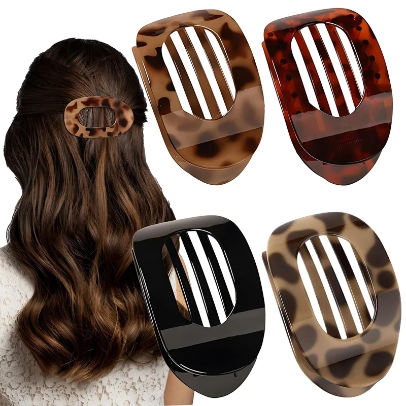 OWill Flat Claw Clip, 4 Pcs Flat Hair Clips for Women, Curved Design Hair Clips for Thick Thin Hairs, Hair Accessories for Women and Girls