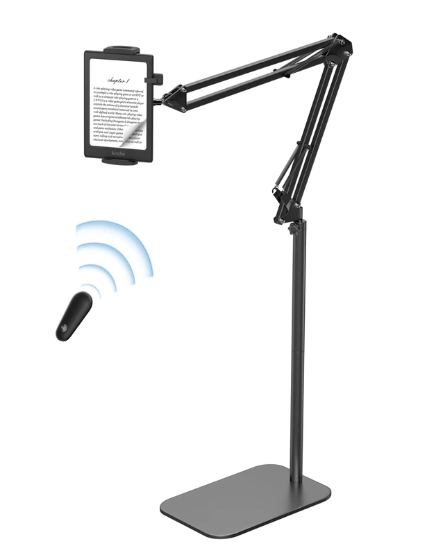 VOLTIFYMAX Floor Stand Kindle Holder with Remote Page Turner for Reading in Bed, Tablet Stand with Clicker, Kindle Accessories Tablet Stand Holder for Kindles Tablets iPhones 4.7-13 inch (Black)