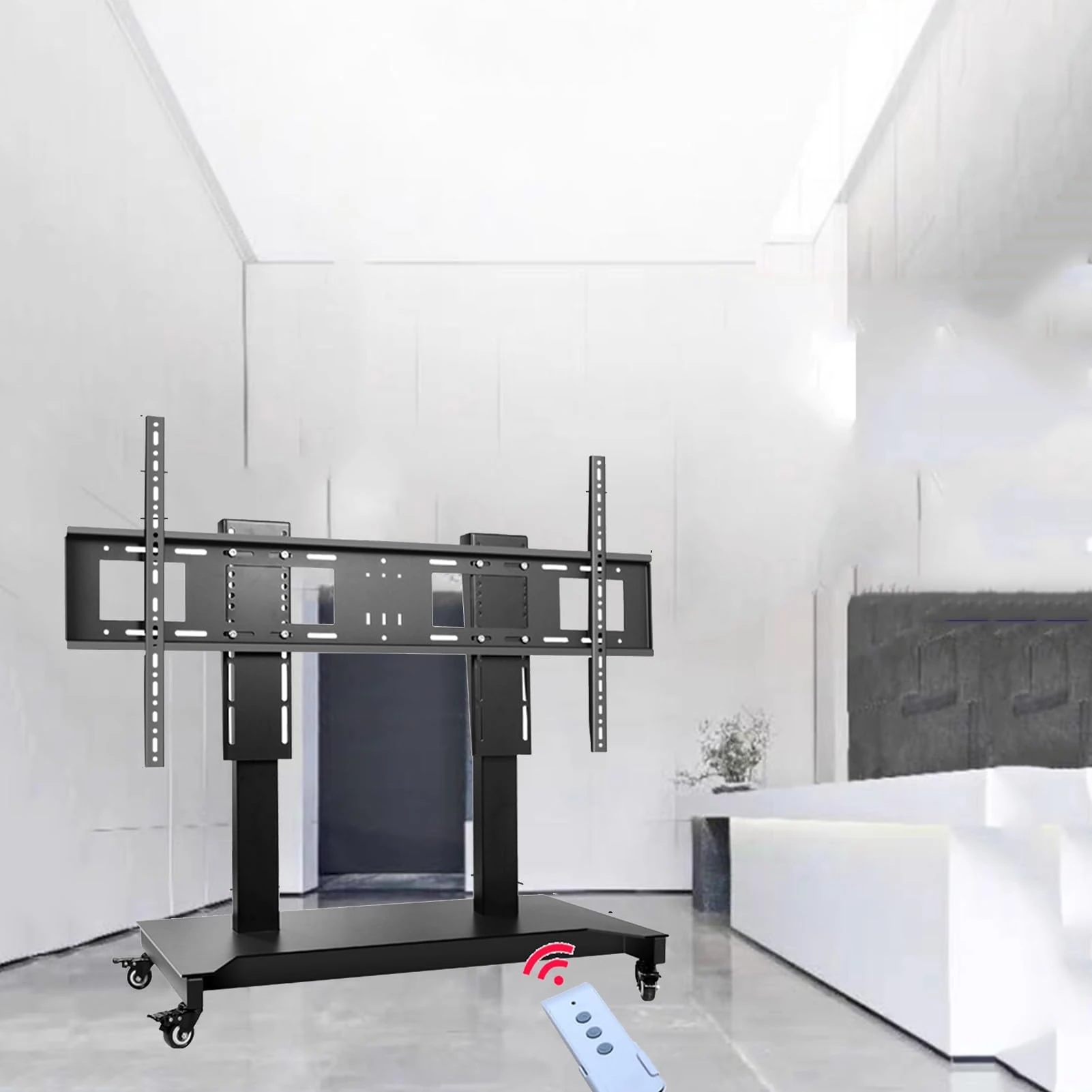 SaryEdge TV Mount Bracket Motorized - Mobile TV Cart On Wheels - Motorized TV Lift, Mobile TV Cart with Height Adjustable, TV Lift Fits 52-100 Inch Screen(B