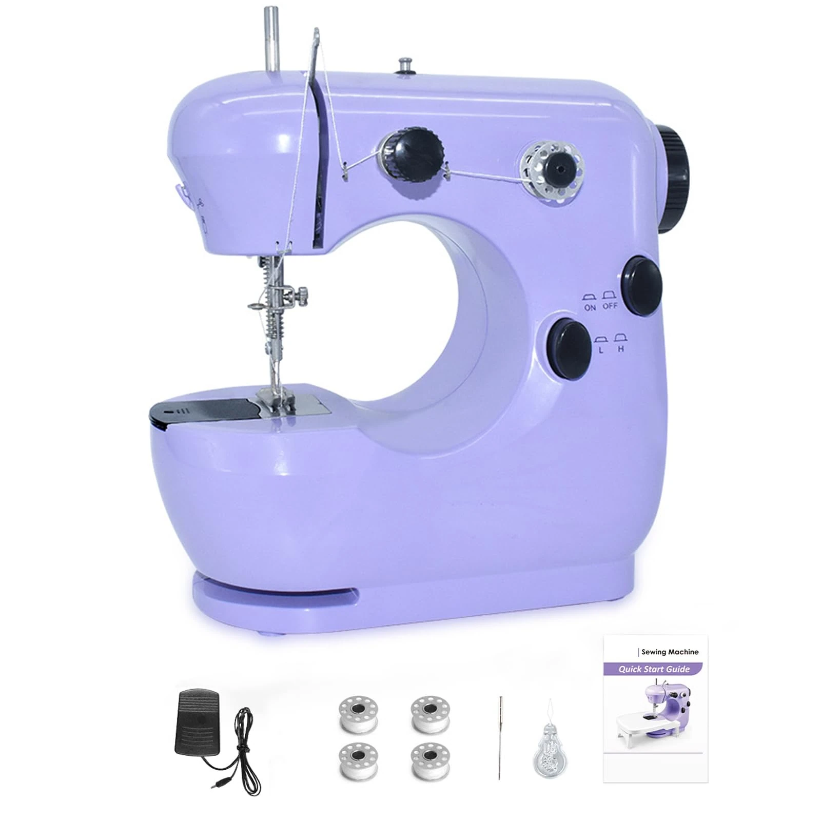 diceevil Sewing Machine for Beginners, Portable 2-Speed Mini Sewing Machine with Extension Table and Foot Pedal for Clothes, Pillowcases, Sheets, Home Use