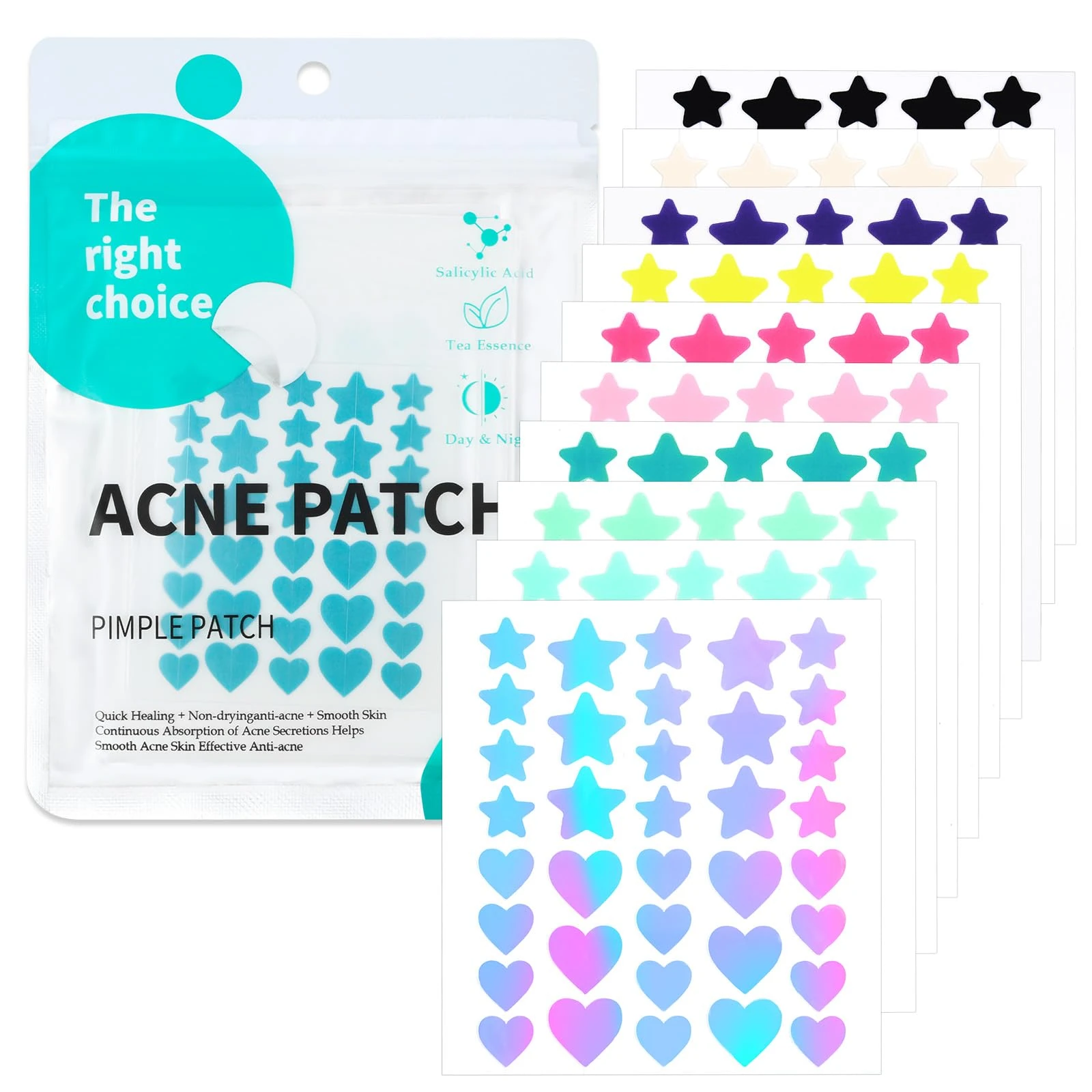 BUTBU Pimple Patches, 360 Pieces Star and Heart Hydrocolloid Spot Patch, Mighty Blemish-Patches, Dots for Spots Acne Patches, Spot Treatment, Acne Treatment, Effectively Face Skin Care (10 Colours)