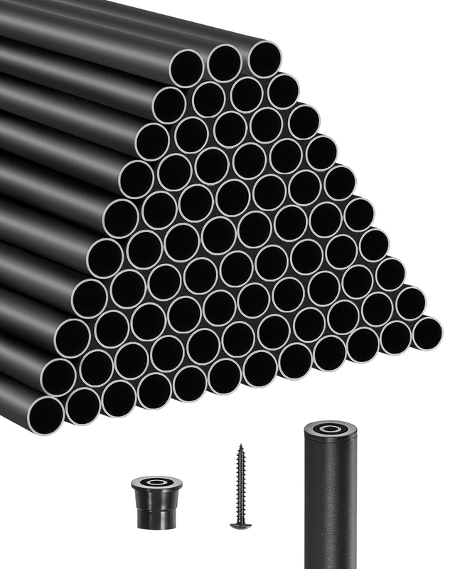 VEVOR Staircase Balusters 101 Pack, 26 In Aluminum Stair Balusters, 3/4 Inch Water-Proof Round Metal Spindle Railing, Hollow Deck Railing with Rail Caps & Screws for Stairs, Porch, Patio, Matte Black