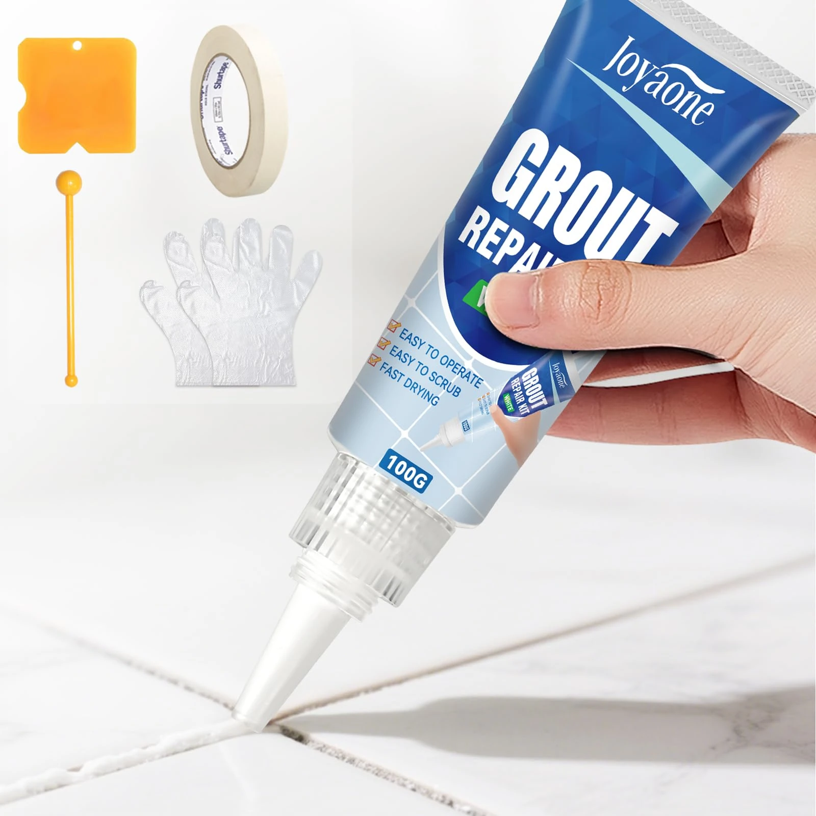 Grout Filler, Fast Drying and Waterproof White Grout Squeeze Tube for Bathroom and Kitchen Tile Joints Line, Safe Guarantee Grout Pen(White, 100g)