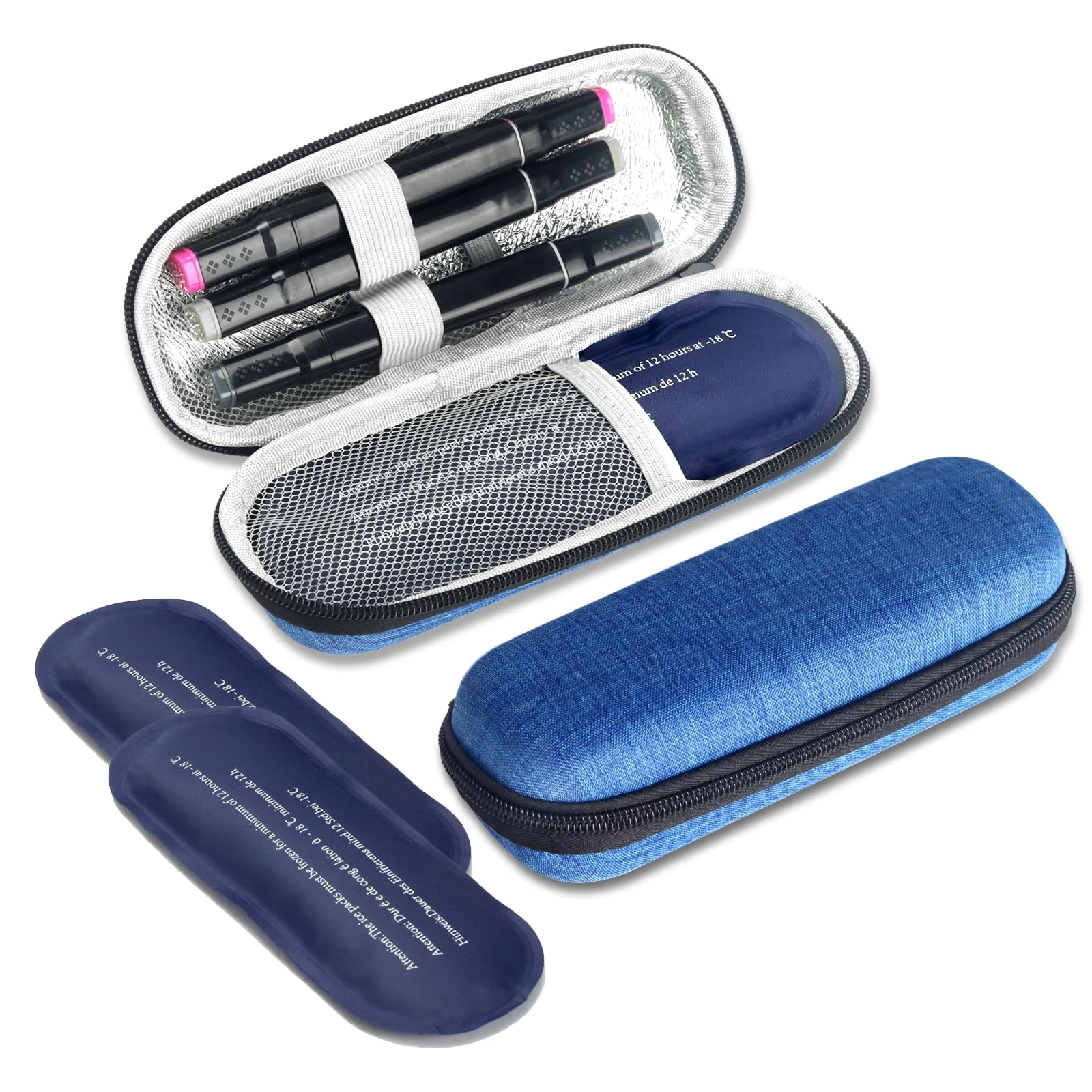 roargy Insulin Cooler Travel Case with 2 Ice Packs, Portable Medication Diabetic Cooler Organizer Bag Insulin Carry Case for Diabetic Supplies (Blue)