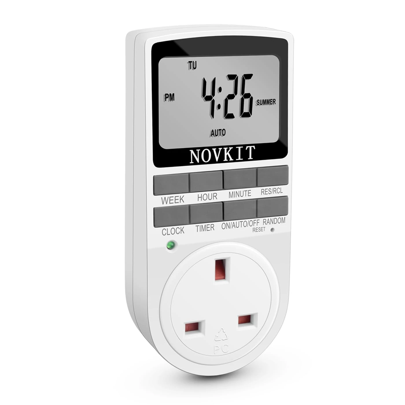 NOVKIT Digital Security Timer Plug Socket Programmable Switch Timer with 10 ON-Off Programs and Random Mode for Home and Indoor (230V, 13A, 2900W, 1 Pack)