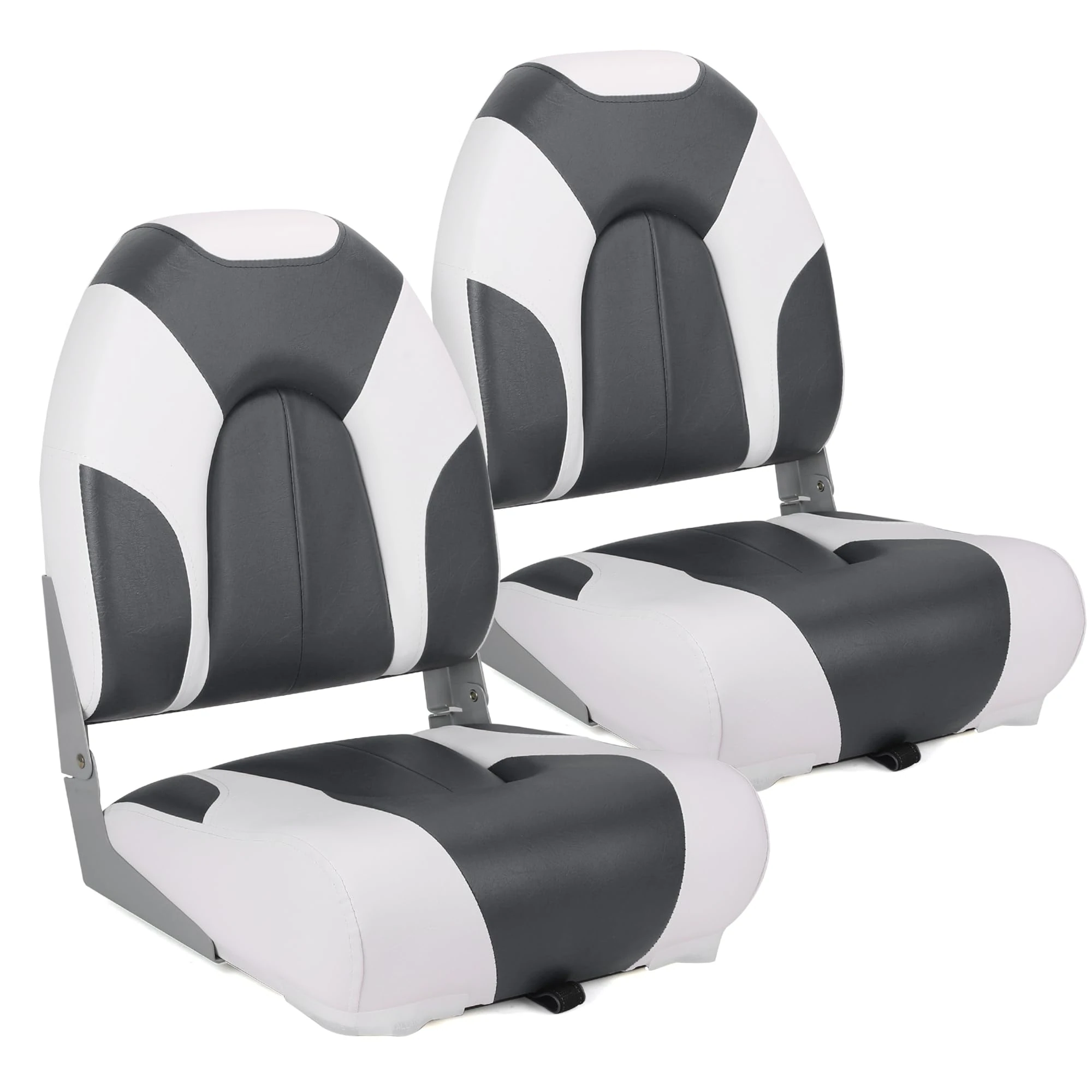 SUNDGORA Deluxe Marine High Back Folding Boat Seat,Stainless Steel Screws Included,Style K-White/Charcoal(2 Seats)