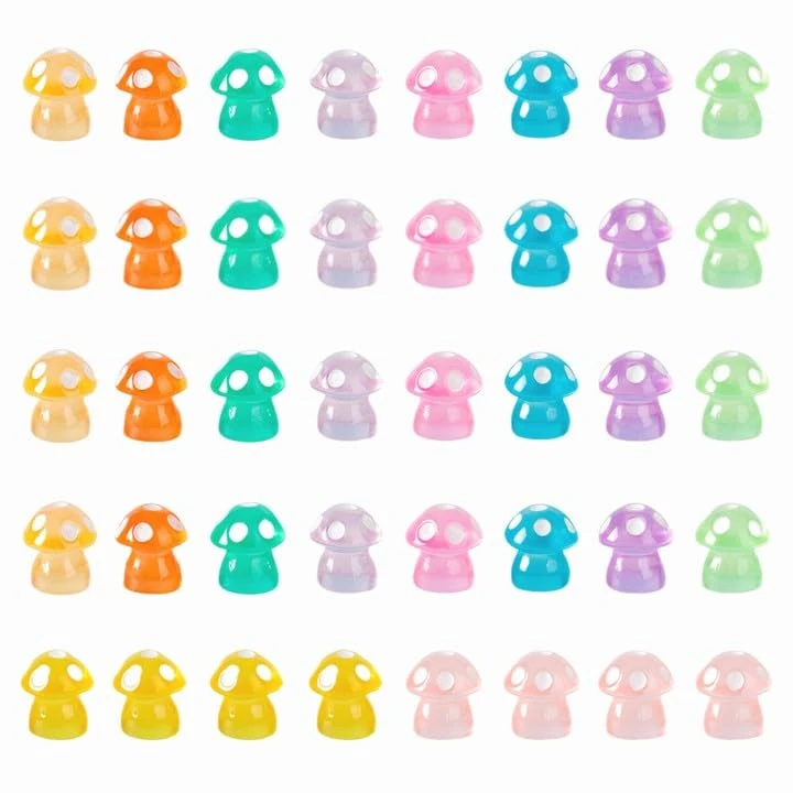 40 PCS Mini Resin Mushroom, Mini Resin Animals Tiny Mushroom Figurines Glow in the Dark, Miniature Figurine Luminous Ornaments for Garden DIY Craft Micro Landscape Car Aquarium Dollhouse Decoration