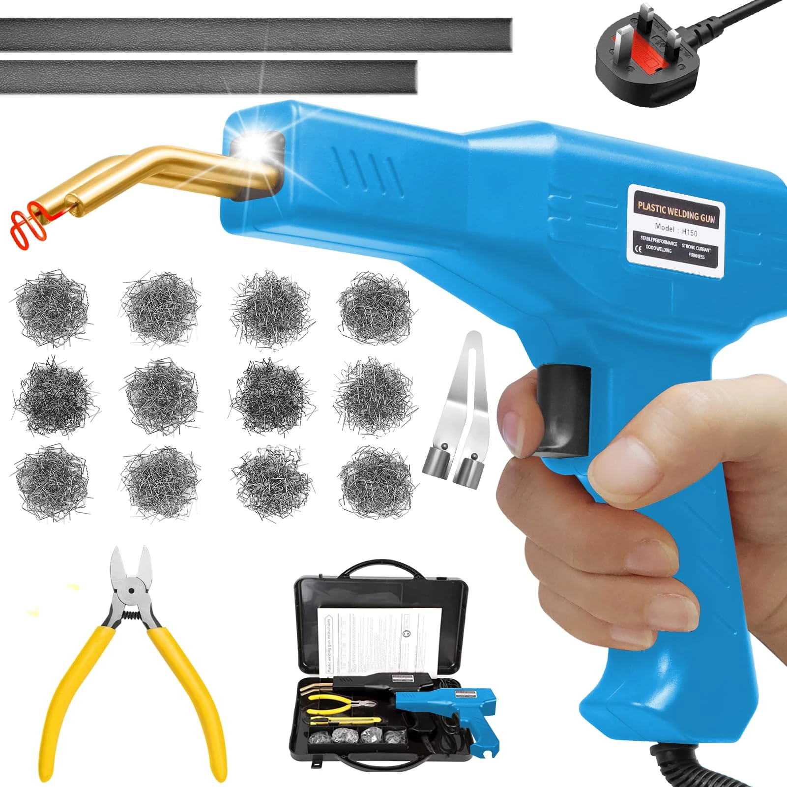 150W Plastic Welder, 2 in 1 Plastic Welding Kit, Hot Stapler Kit, 800PCS Hot Staples & 2PCS Welding Plastic Welding Rods, Plastic Repair Kit, Plastic Welder Gun for Car Bumper Plastic Crack Repair-BU
