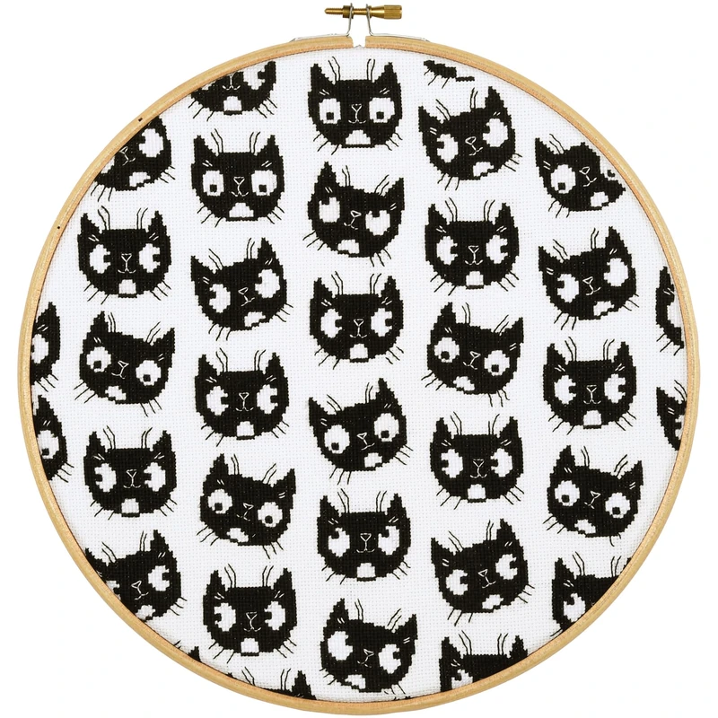 Vervaco Cross Stitch Kit Picture with Hoop Smiley Cats Decoration DIY Creative Kit Crafts Wall Art Embroidery Kit Beginners Gift ca. 24 x 24 cm Cross Stitch Embroidery