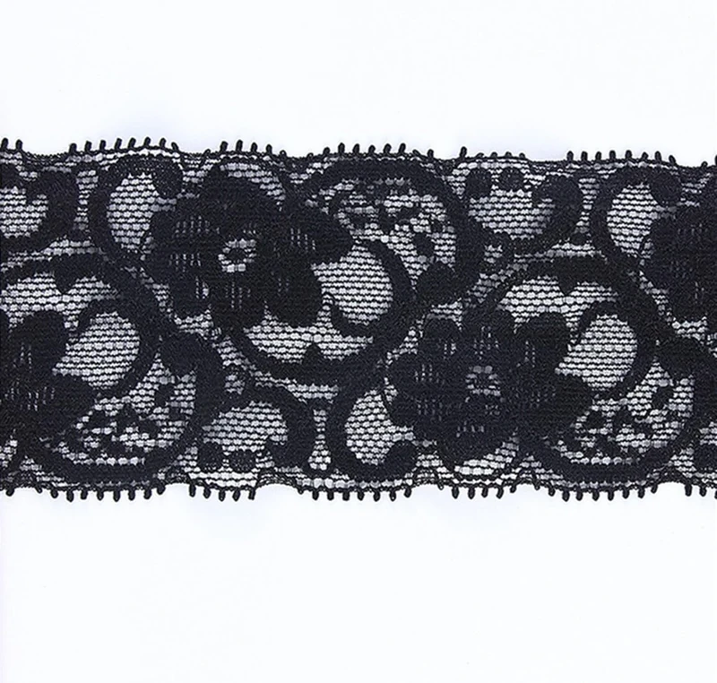 xingmo 5 Meters Stretch Lace Trim Ribbon Floral Lace Ribbon Elastic Trimming Lace Fabric for for Sewing, Clothes,Gift Wrapping,Bow, Width 5 cm (Black)