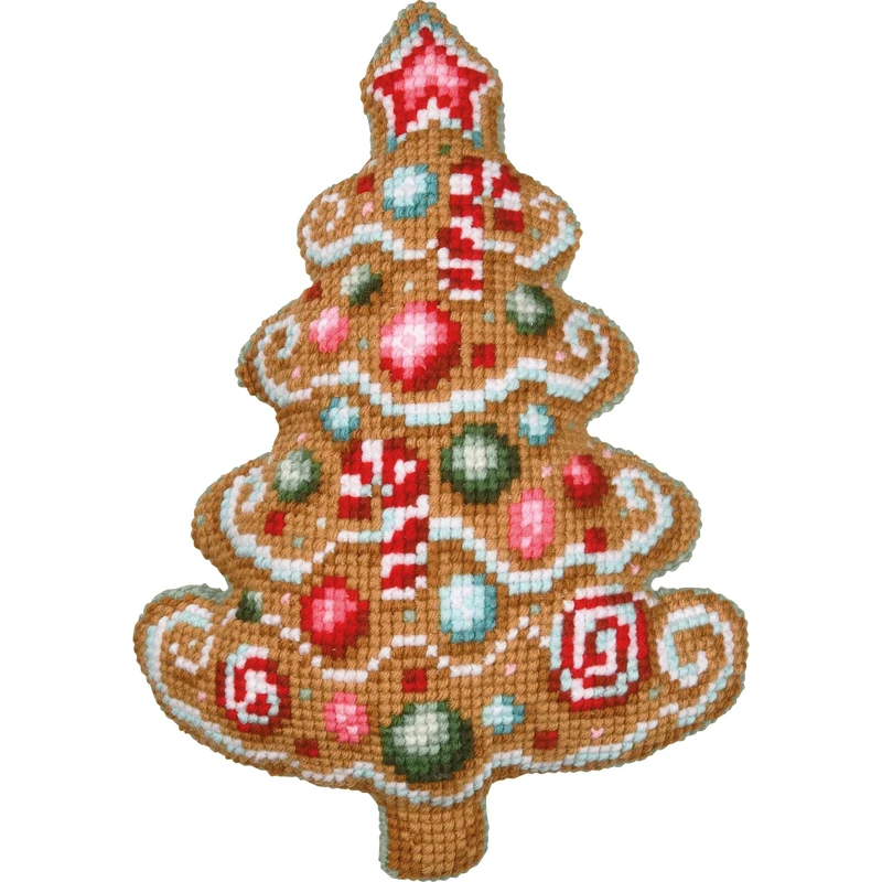 Vervaco Cross Stitch Kit Decorative Cushion Christmas Tree Cookie Crafts Adults Decoration Embroidery Kit Beginners Complete DIY Embroidery Creative Gift ca. 36 x 52 cm Cross Stitch