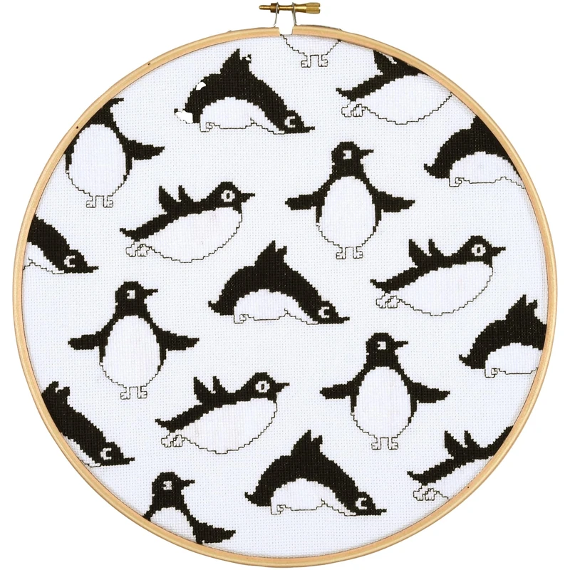Vervaco Cross Stitch Kit with Hoop Penguins Decoration DIY Creative Kit Crafts Wall Art Embroidery Kit Beginners Gift Approx. 24 x 24 cm Cross Stitch Embroidery