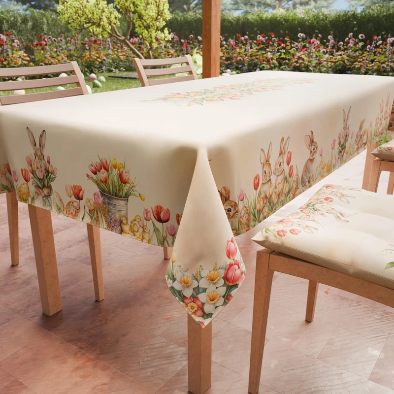PETTI Artigiani Italiani - Stain-resistant Easter Rectangular Tablecloth Easter Kitchen Tulips Design X18 Seater (140 x 360 cm) 100% Made in Italy