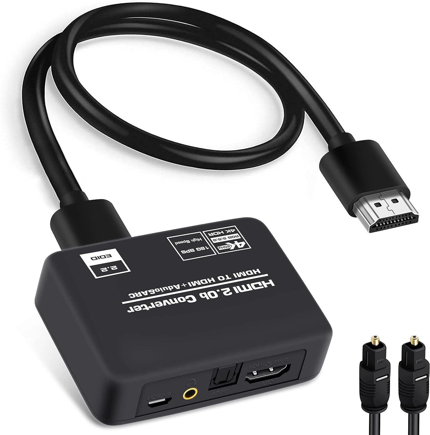 4K 60Hz HDMI Audio Extractor Splitter Converter 2.0b, HDMI ARC + Optical Toslink SPDIF + 3.5mm Stereo Audio Out, Support HDCP2.2 Digital PCM DTS 5.1, Included Optical/HDmi Cables