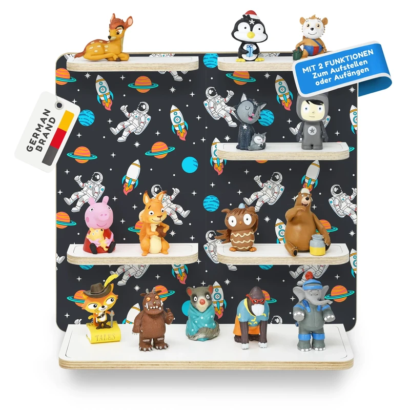 stadtecken Wooden Music Box Shelf - Fits Toniebox & Approx. 40 Tonies | Perfect Storage for Children's Room | Hanging | Expandable (Cosmos without Music Box)