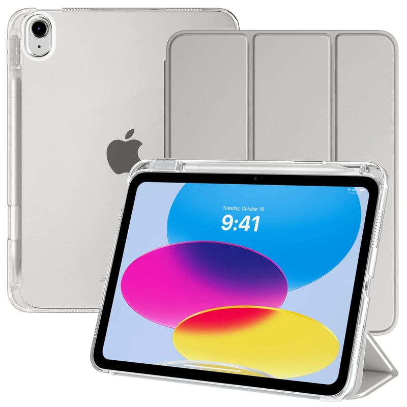 TiMOVO Case for iPad A16 11th Generation 2025 11 Inch/iPad 10th Generation 2022 10.9 Inch with Pencil Holder, Slim Stand Cover with Translucent Back, Support Touch ID, Auto Wake/Sleep, Silver