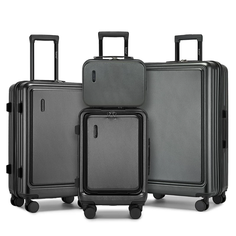 Kono 4 Pcs Suitcase ABS+PC Hard Shell Trolley, Lightweight Travel Carry on Cabin Baggage TSA Lock, Fashion Check in Case Hand Luggage with 4 Spinner Wheels 12" 20" 24" 28"(Grey)
