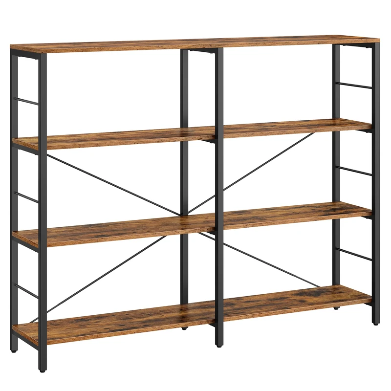 VASAGLE 4-Tier Bookshelf, Shelving Unit, Tall Storage Shelf, 30 x 120 x 109.4 cm, Industrial Style, Room Divider, Living Room, Study, Kitchen, Rustic Brown and Ink Black LLS131K01