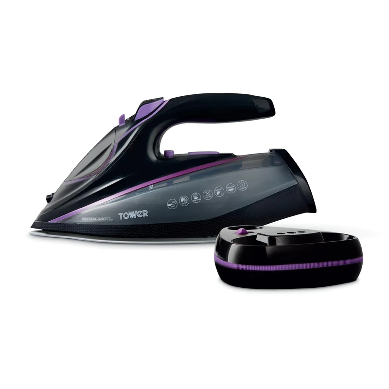 Tower T22036LIL Cordless Steam Iron with One Temp Technology & XL Ceramic Soleplate, Ant-Drip & Anti Calc Functions, 350ml Water Tank, 3100W, Lilac & Black