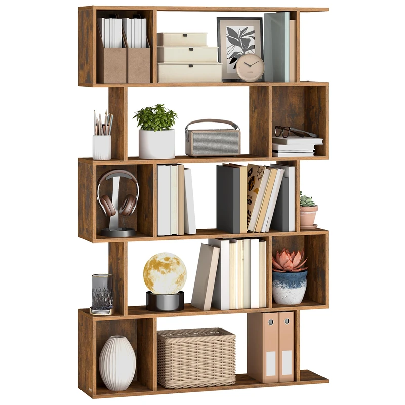 VASAGLE Bookshelf, 5-Tier Bookcase, 24 x 90 x 159 cm, Storage Shelf with Open Compartments, for Living room, Bedroom, Office, Rustic Brown LBC416K01